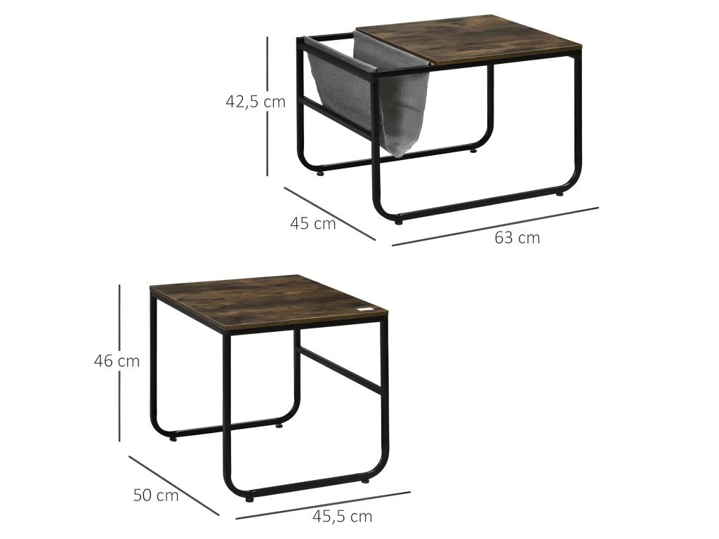 Lot De 2 Tables Basses Gigognes OSASCO Aspect Bois Et Noir – Image 3