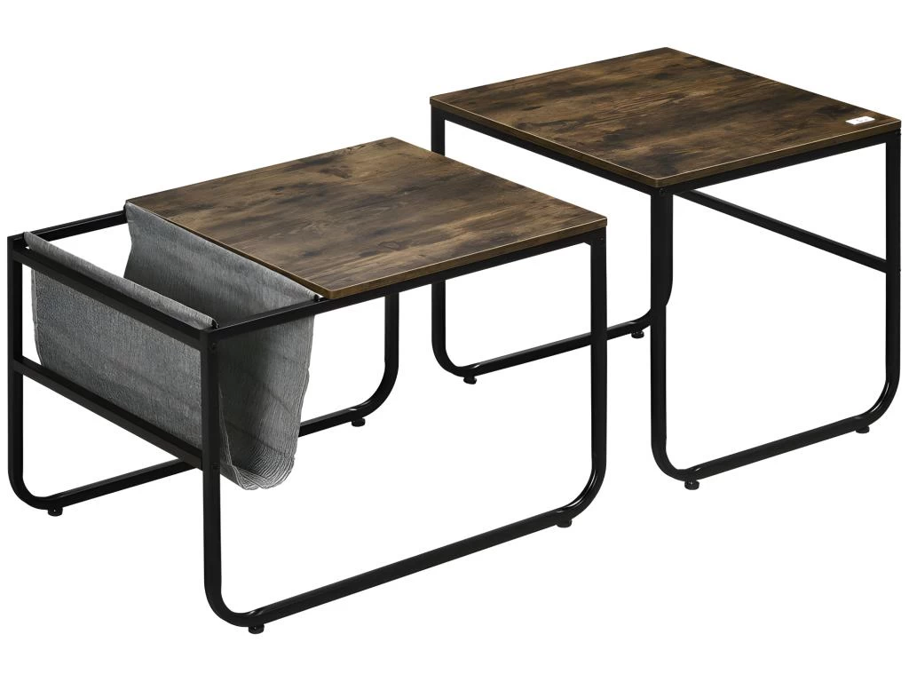 Lot De 2 Tables Basses Gigognes OSASCO Aspect Bois Et Noir – Image 4