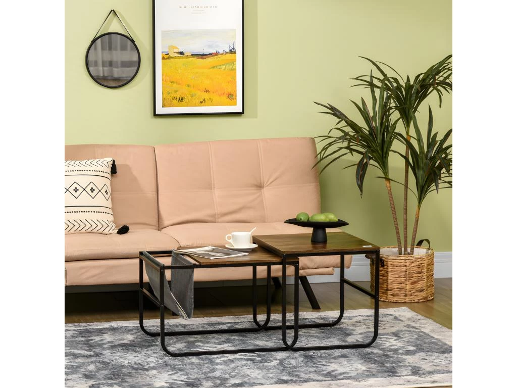 Lot De 2 Tables Basses Gigognes OSASCO Aspect Bois Et Noir – Image 5