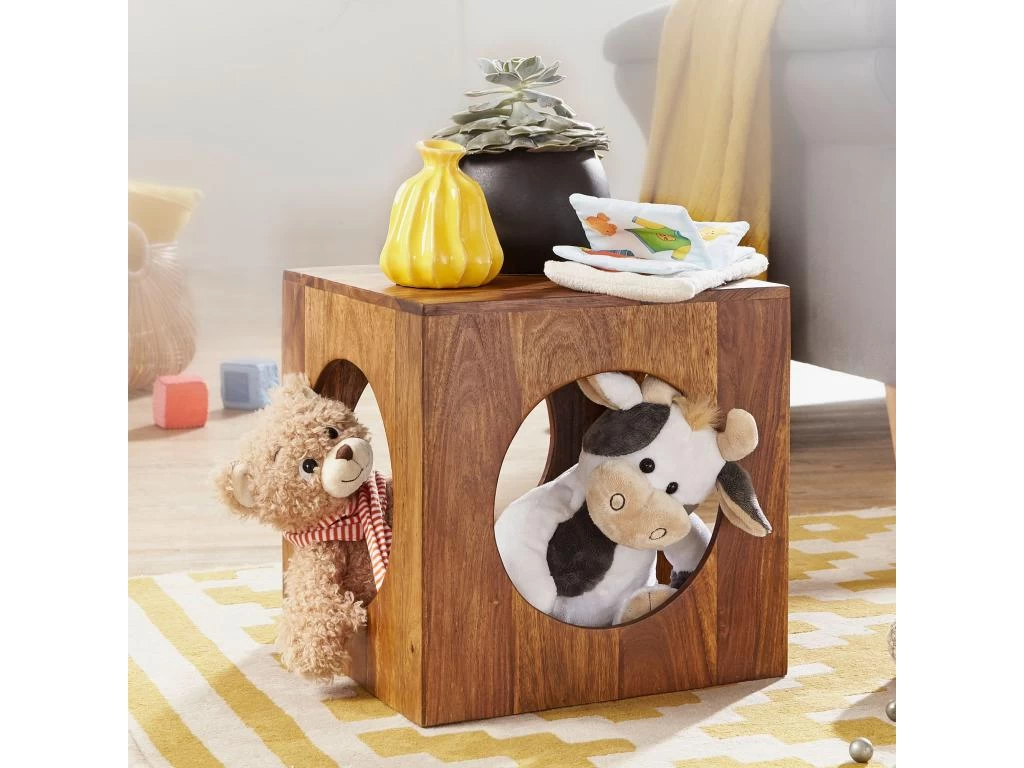 Table D'appoint Bois Massif 35x35x35cm Bout De Canapé Table De Salon – Image 2