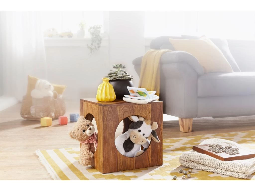 Table D'appoint Bois Massif 35x35x35cm Bout De Canapé Table De Salon – Image 4