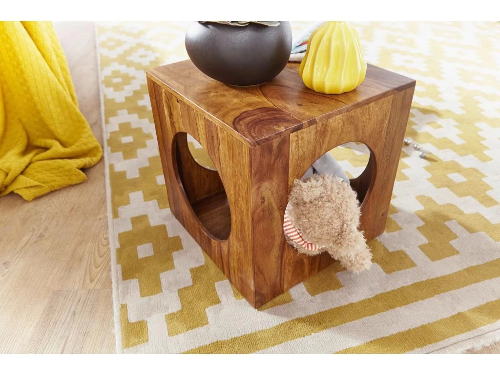 Table D'appoint Bois Massif 35x35x35cm Bout De Canapé Table De Salon – Image 5