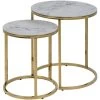 Alisma Table Basse, 2 Tablettes De Rangement, Cadre Doré, Impression Marbre Blanc.