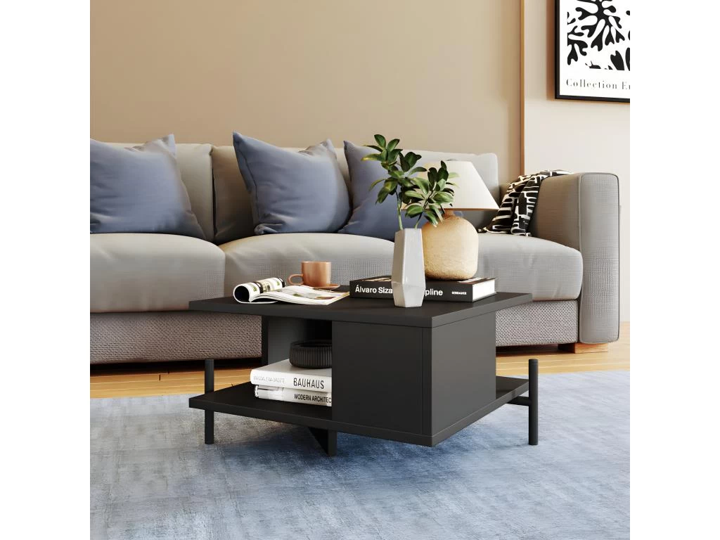 Table Basse Rectangle Pieds Métal Noire 52 Cm – Image 2