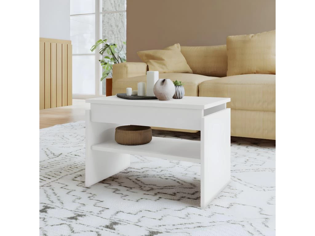 Table Basse Rectangle 2 Niches Blanche 54 Cm – Image 2