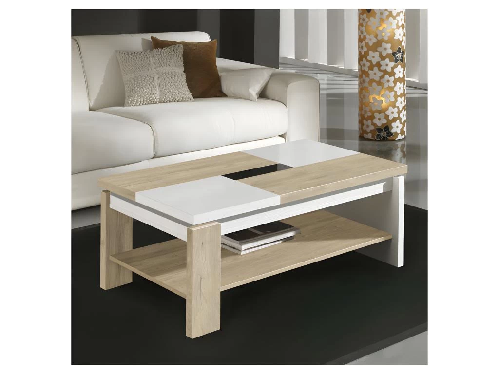 Table Basse Relevable Bois Clair/Bois Blanc - LILAU – Image 2