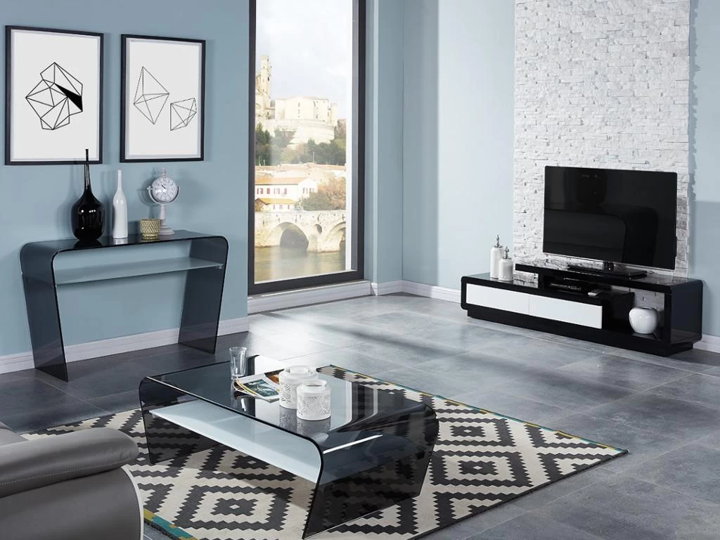 Table Basse - Verre Trempé Noir - Tablette Blanche Laquée - KELLY – Image 7