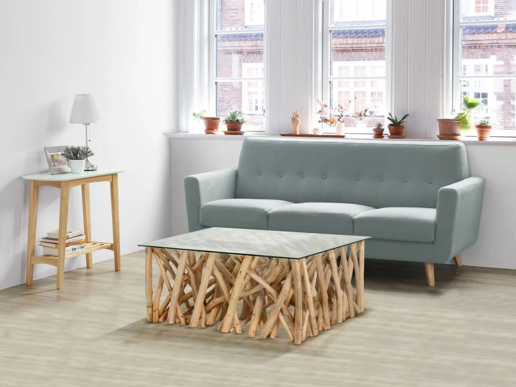 Table Basse En Verre Trempé Et Teck - Coloris : Naturel - GAYANA
