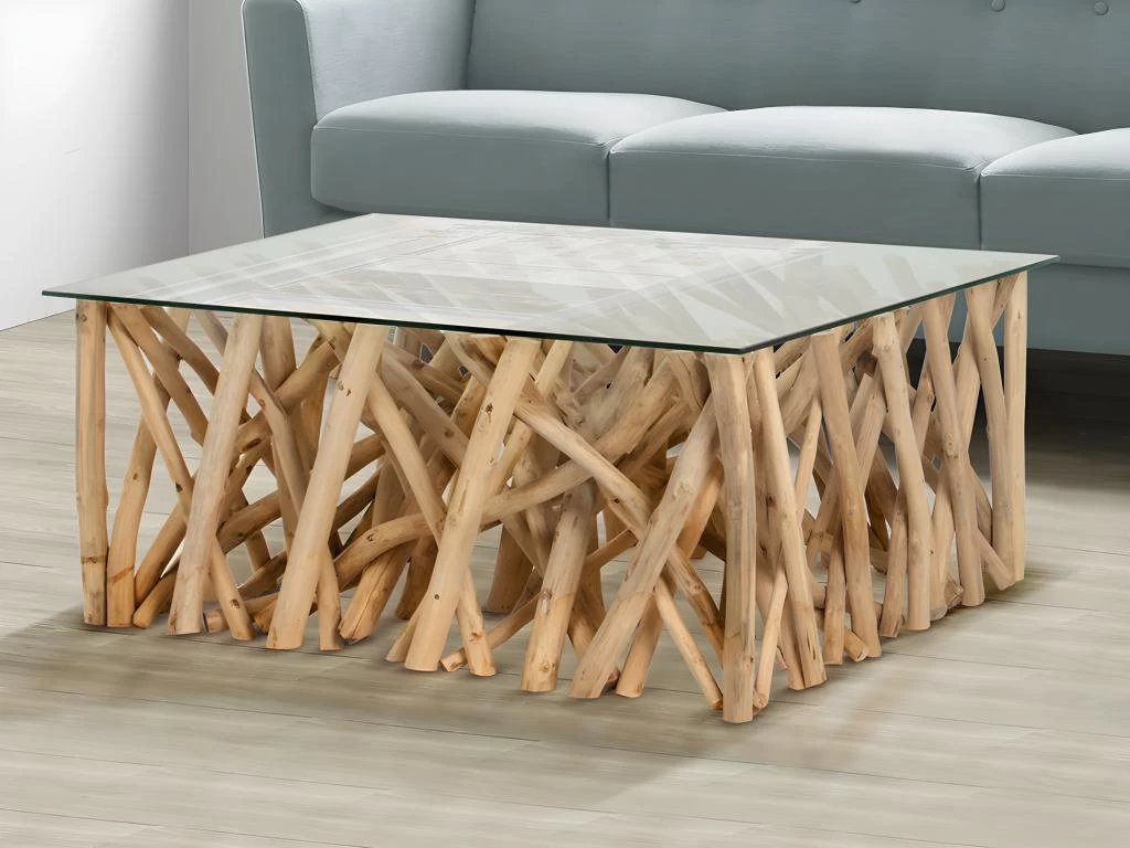 Table Basse En Verre Trempé Et Teck - Coloris : Naturel - GAYANA – Image 2