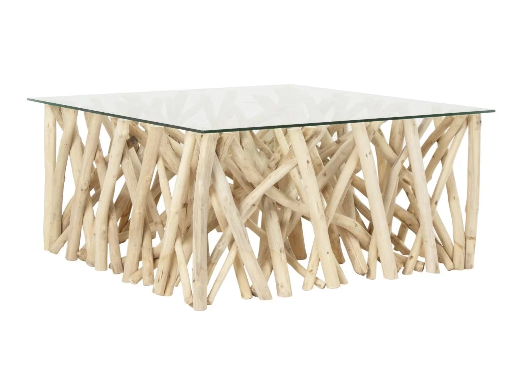 Table Basse En Verre Trempé Et Teck - Coloris : Naturel - GAYANA – Image 4