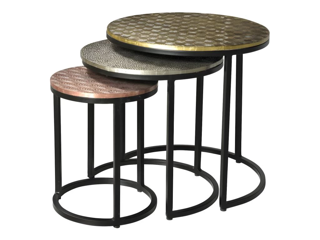 Tables Basses Gigognes BELAMI - Motifs Sculptés - Métal - Coloris : Doré, Argent, Cuivre