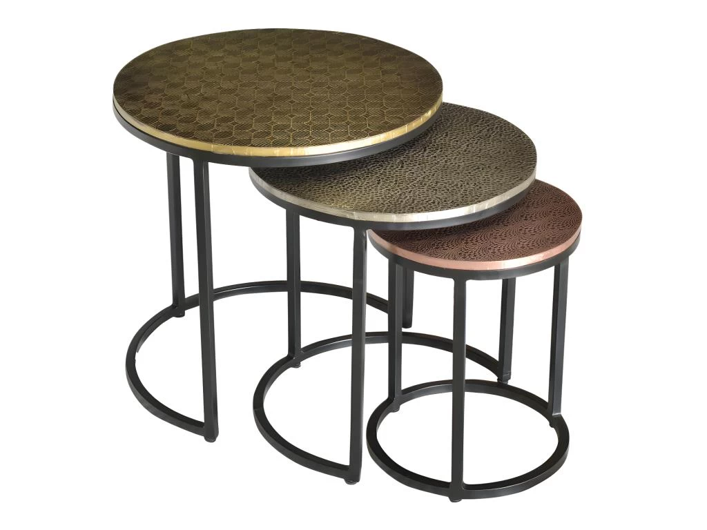 Tables Basses Gigognes BELAMI - Motifs Sculptés - Métal - Coloris : Doré, Argent, Cuivre – Image 4