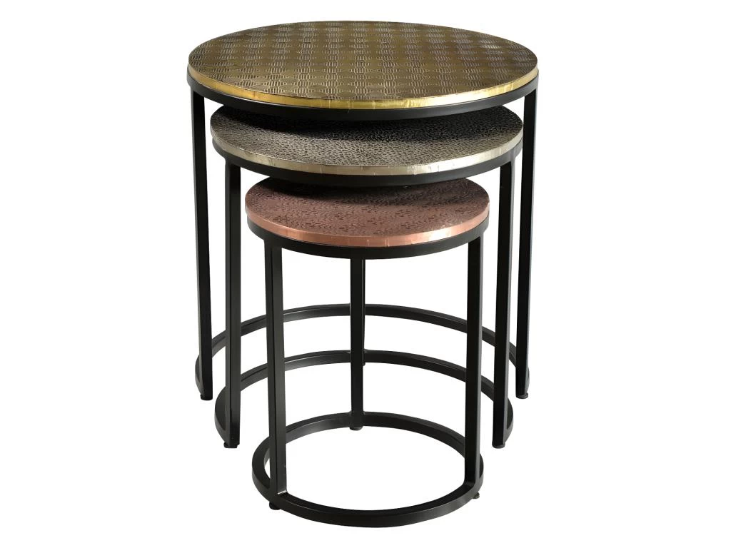 Tables Basses Gigognes BELAMI - Motifs Sculptés - Métal - Coloris : Doré, Argent, Cuivre – Image 2