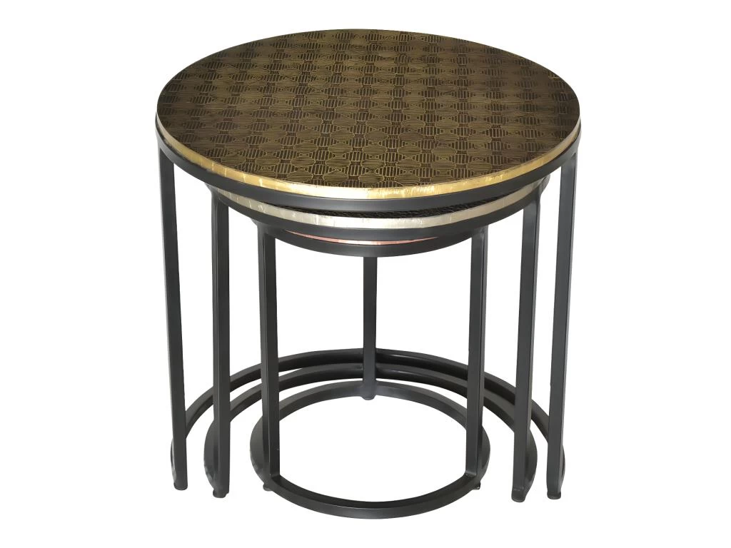 Tables Basses Gigognes BELAMI - Motifs Sculptés - Métal - Coloris : Doré, Argent, Cuivre – Image 3