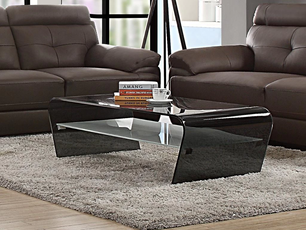 Table Basse - Verre Trempé Noir - Tablette Blanche Laquée - KELLY – Image 4