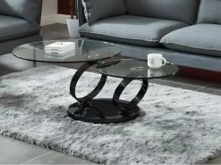 Table Basse Avec Plateaux Pivotants JOLINE - Verre Trempé Transparent Et Pied Chromé Noir