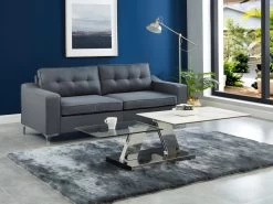 Table Basse Avec Plateaux Pivotants OXANA - Verre Trempé, Céramique Et Acier - Transparent Et Blanc