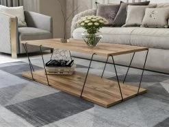 Table Basse Avec 1 étagère - Coloris : Naturel Et Noir - DELORY