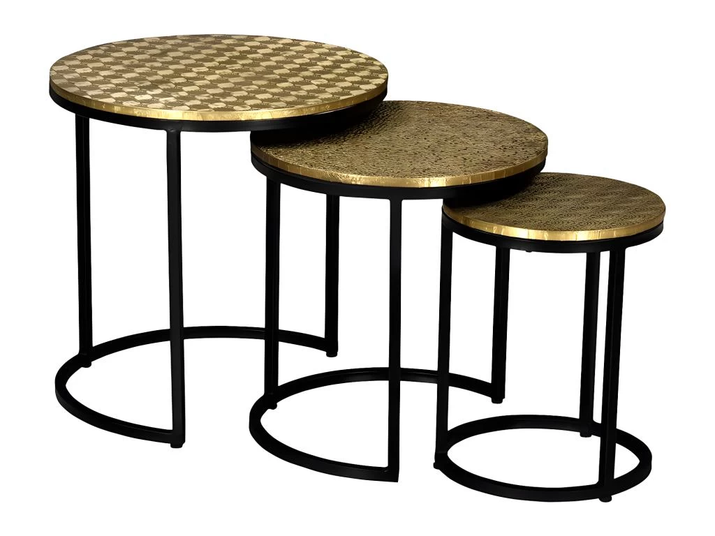 Tables Basses Gigognes BELAMI - Motifs Sculptés - Métal - Coloris : Doré Et Pieds Noirs