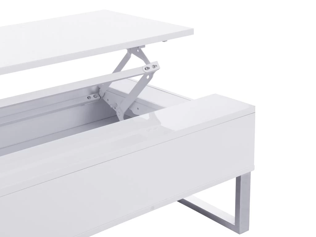 Table Basse Avec Plateau Relevable - MDF Et Métal Chromé - Blanc Laqué - SECALI – Image 7