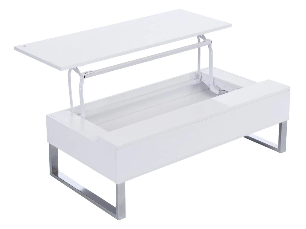 Table Basse Avec Plateau Relevable - MDF Et Métal Chromé - Blanc Laqué - SECALI – Image 6