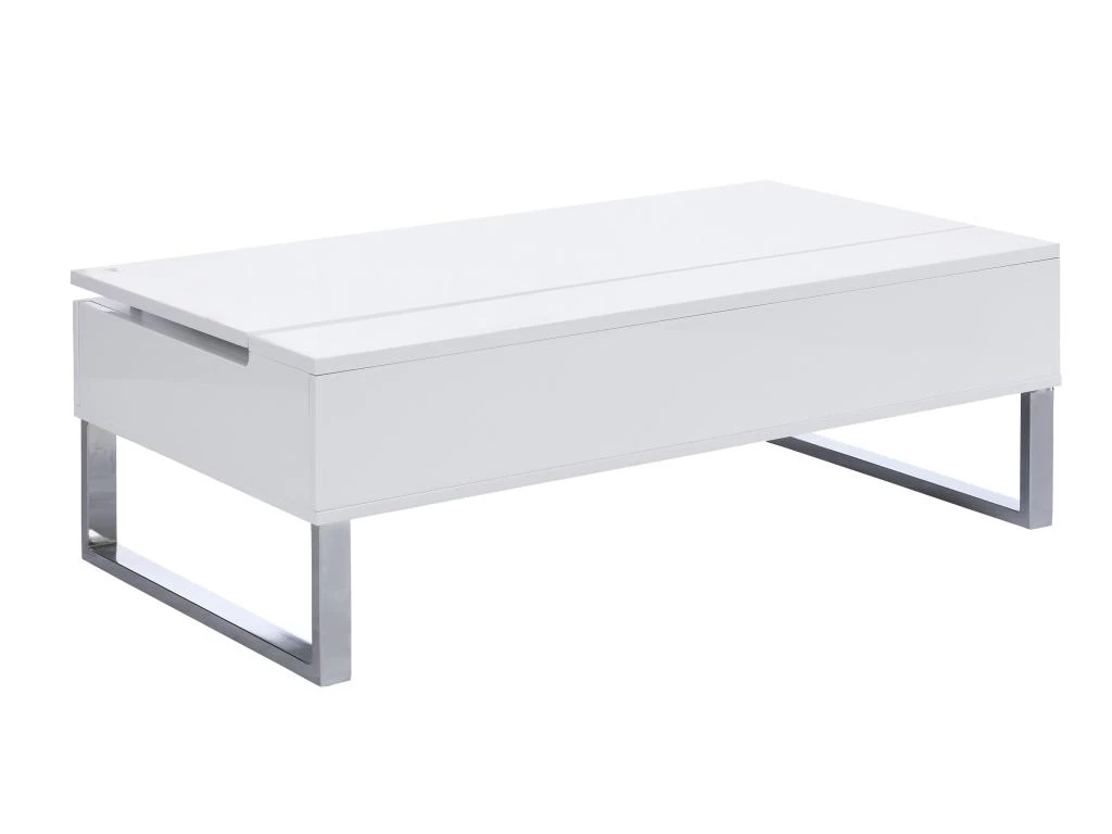 Table Basse Avec Plateau Relevable - MDF Et Métal Chromé - Blanc Laqué - SECALI – Image 3