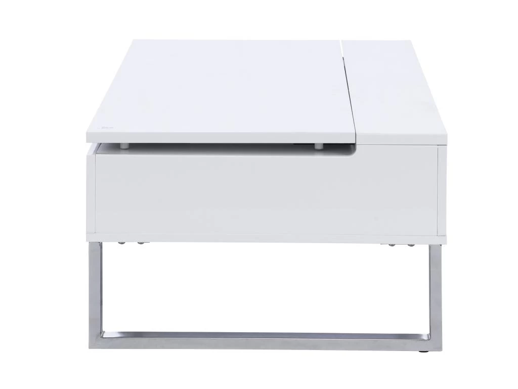 Table Basse Avec Plateau Relevable - MDF Et Métal Chromé - Blanc Laqué - SECALI – Image 4