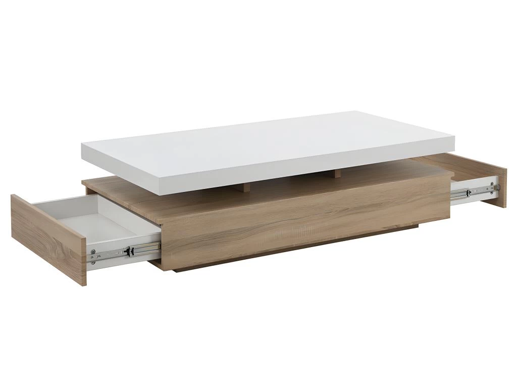 Table Basse Avec 2 Tiroirs En MDF - Naturel Clair Et Blanc - FELIX – Image 4