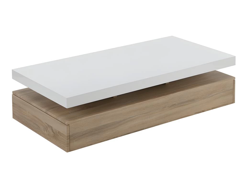 Table Basse Avec 2 Tiroirs En MDF - Naturel Clair Et Blanc - FELIX – Image 3
