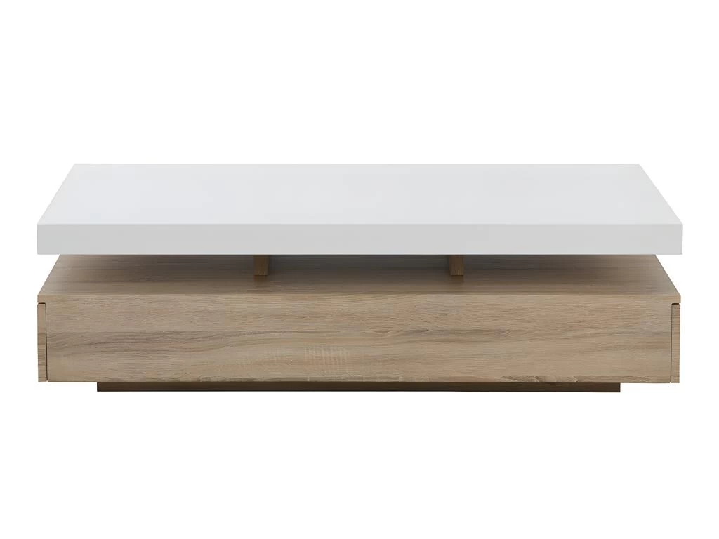 Table Basse Avec 2 Tiroirs En MDF - Naturel Clair Et Blanc - FELIX – Image 2