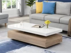 Table Basse Avec 2 Tiroirs En MDF - Naturel Clair Et Blanc - FELIX