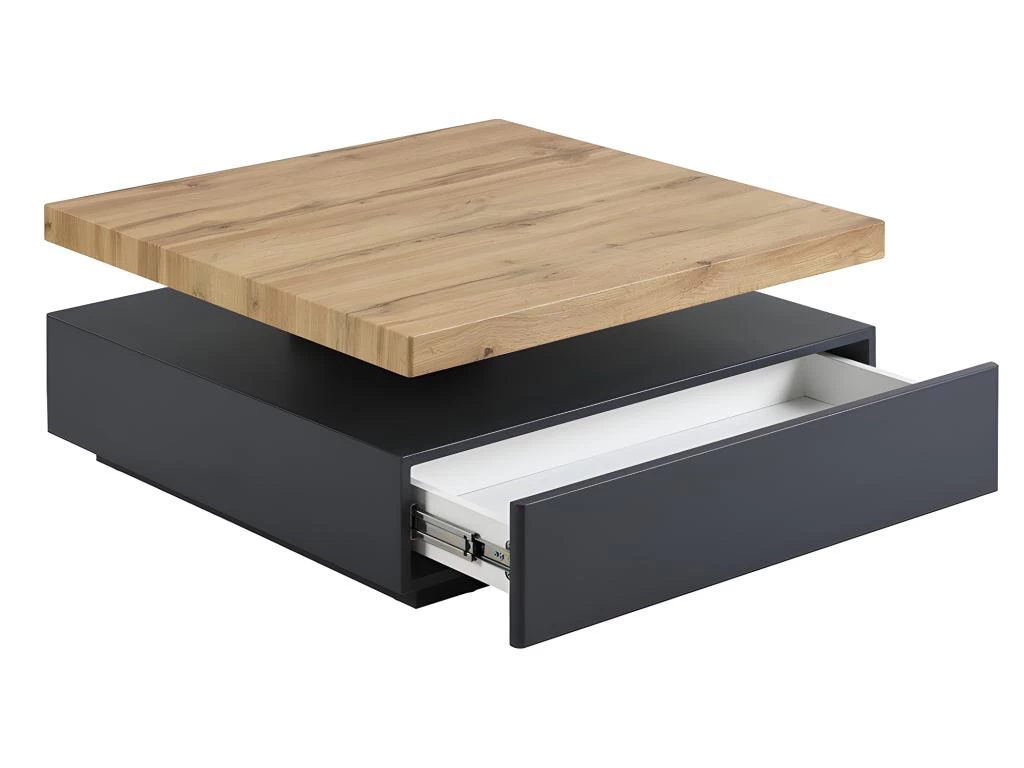 Table Basse KYRIA - 1 Tiroir & Plateau Pivotant - MDF - Coloris : Anthracite Et ChĂȘne â Image 5