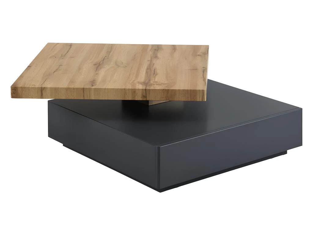 Table Basse KYRIA - 1 Tiroir & Plateau Pivotant - MDF - Coloris : Anthracite Et ChĂȘne â Image 3