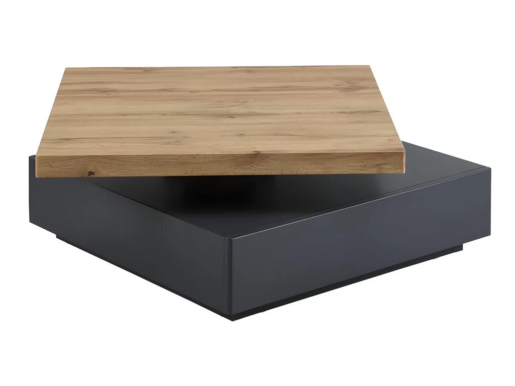 Table Basse KYRIA - 1 Tiroir & Plateau Pivotant - MDF - Coloris : Anthracite Et ChĂȘne â Image 2