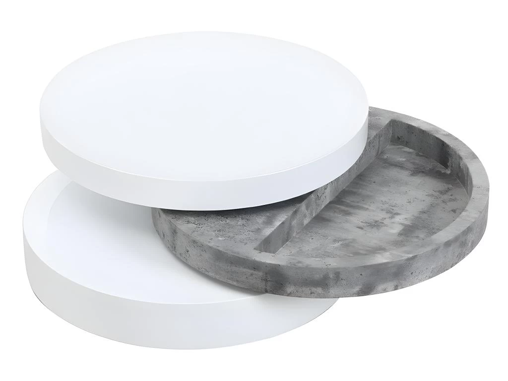 Table Basse Pivotante Ronde Avec 1 Niche En MDF - Béton Et Blanc - JANITA – Image 4