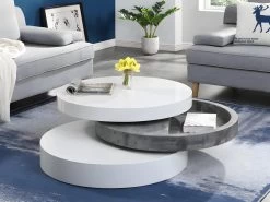 Table Basse Pivotante Ronde Avec 1 Niche En MDF - Béton Et Blanc - JANITA