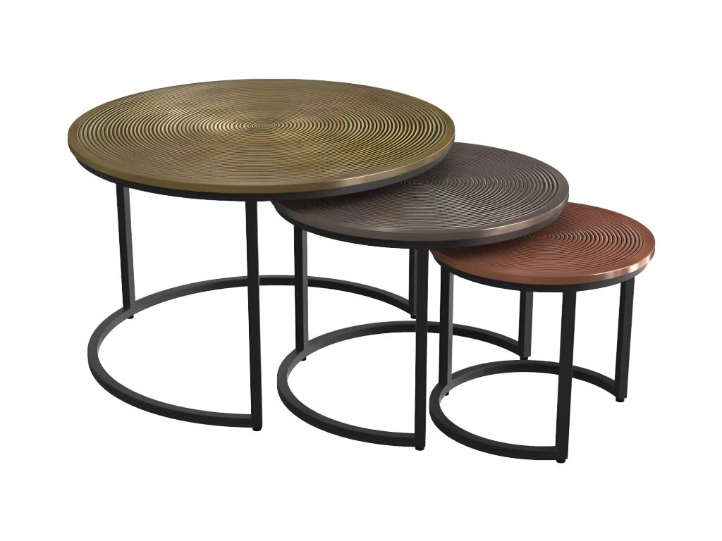Tables Basses Gigognes CANDEUR - Motifs Sculptés - Acier - Coloris : Doré, Argent, Cuivre – Image 3