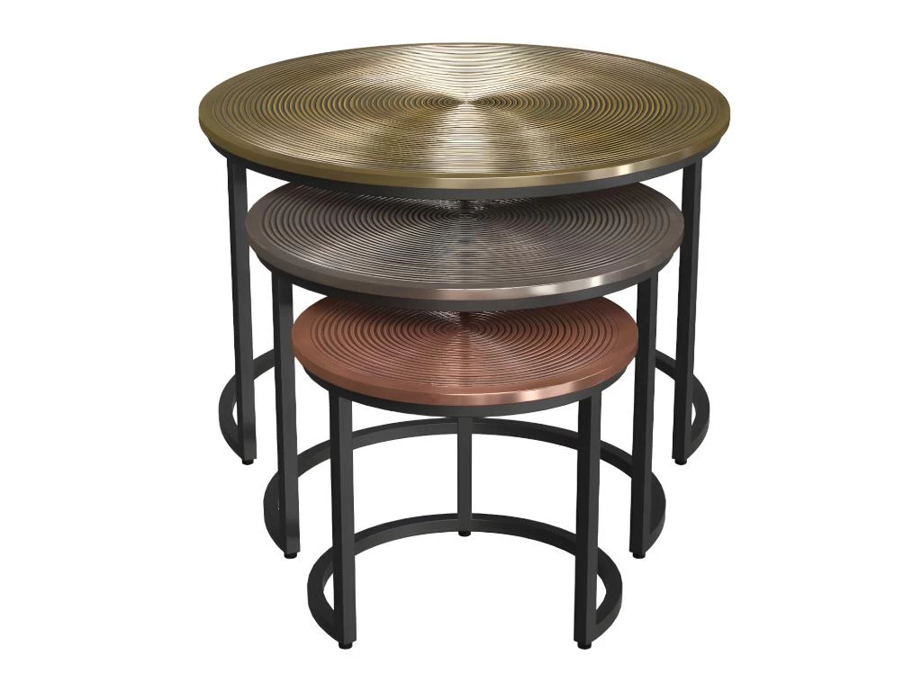 Tables Basses Gigognes CANDEUR - Motifs Sculptés - Acier - Coloris : Doré, Argent, Cuivre – Image 4