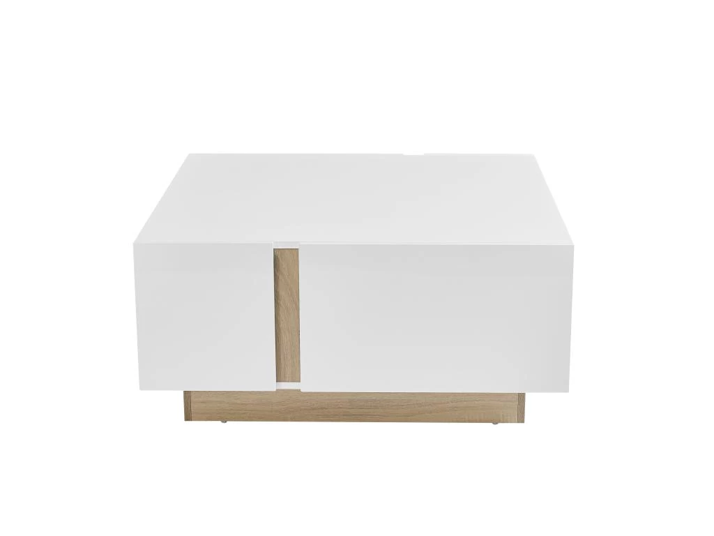 Table Basse 2 Portes Et 2 Tiroirs Avec LEDs - MDF - Naturel Et Blanc Laqué - QUINCY – Image 4