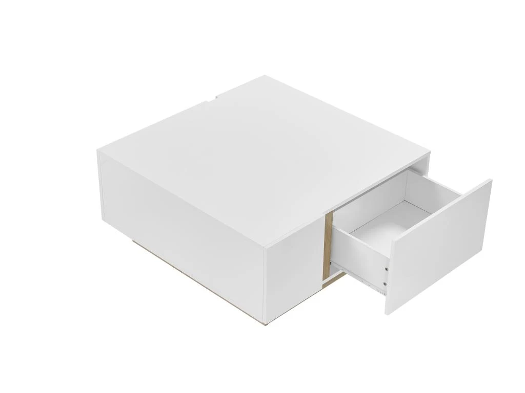 Table Basse 2 Portes Et 2 Tiroirs Avec LEDs - MDF - Naturel Et Blanc Laqué - QUINCY – Image 5