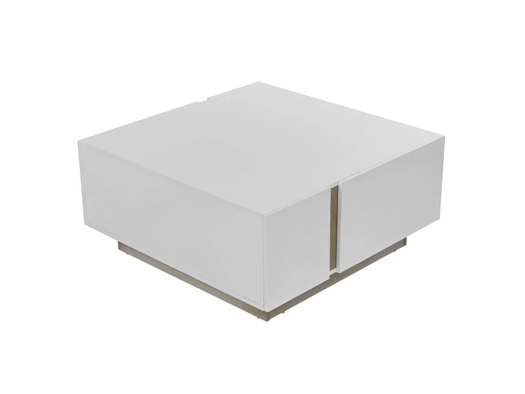 Table Basse 2 Portes Et 2 Tiroirs Avec LEDs - MDF - Naturel Et Blanc Laqué - QUINCY – Image 3