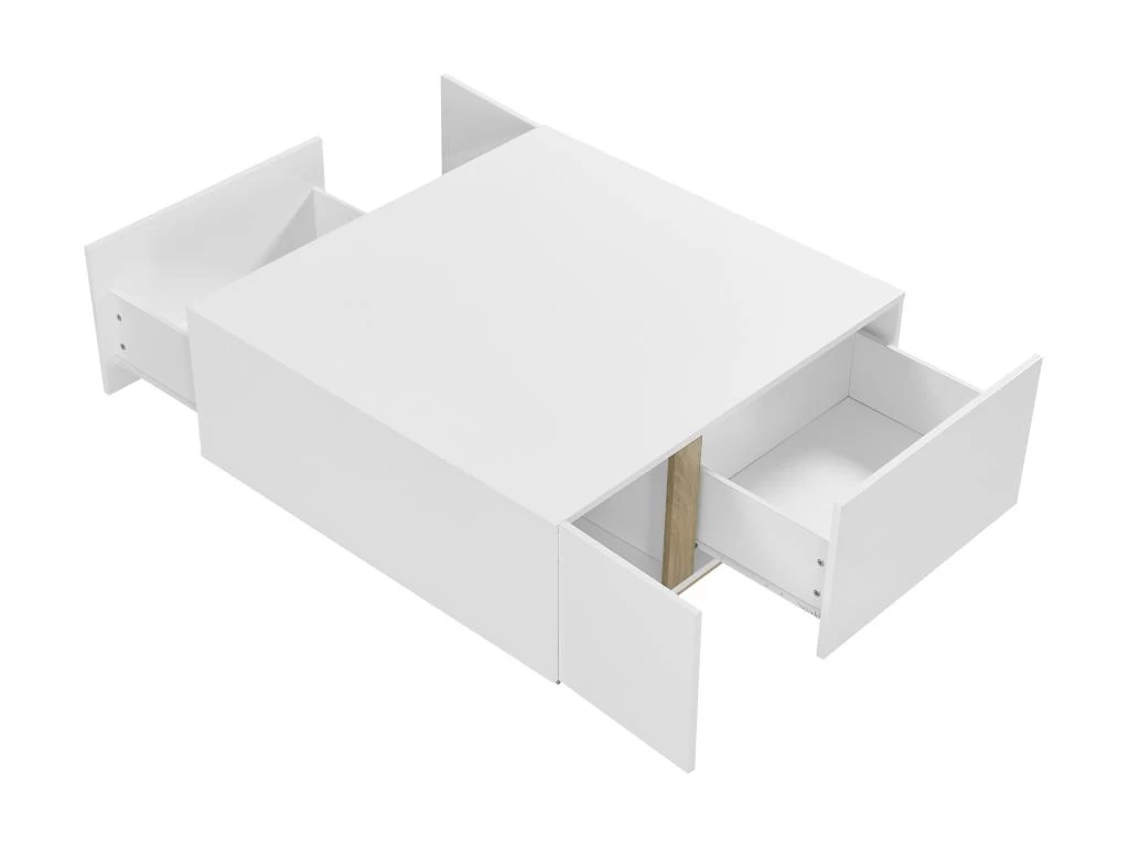 Table Basse 2 Portes Et 2 Tiroirs Avec LEDs - MDF - Naturel Et Blanc Laqué - QUINCY – Image 6