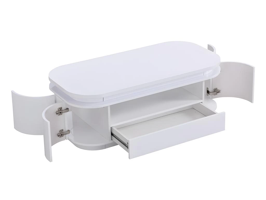 Table Basse 4 Portes Et 1 Tiroir Avec LEDs - MDF - Blanc Laqué - VANDANA – Image 7