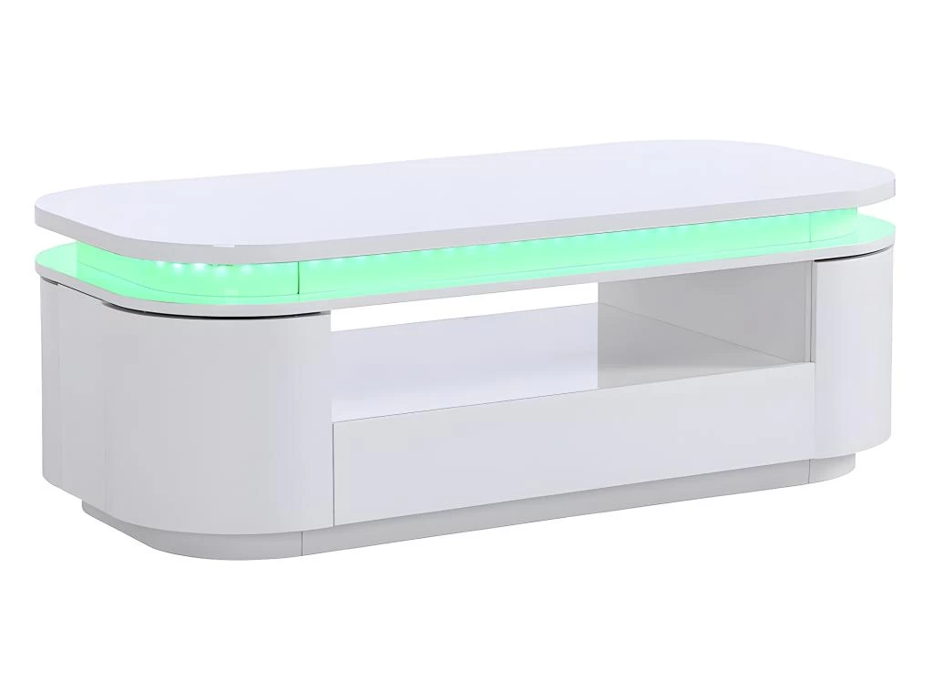 Table Basse 4 Portes Et 1 Tiroir Avec LEDs - MDF - Blanc Laqué - VANDANA – Image 11