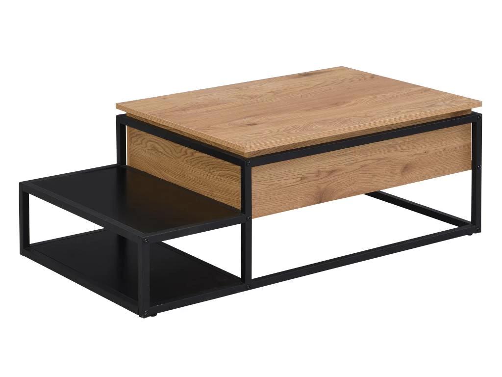 Table Basse Avec Plateau Relevable - MDF Et Métal - Naturel Et Noir - LUTESA – Image 3