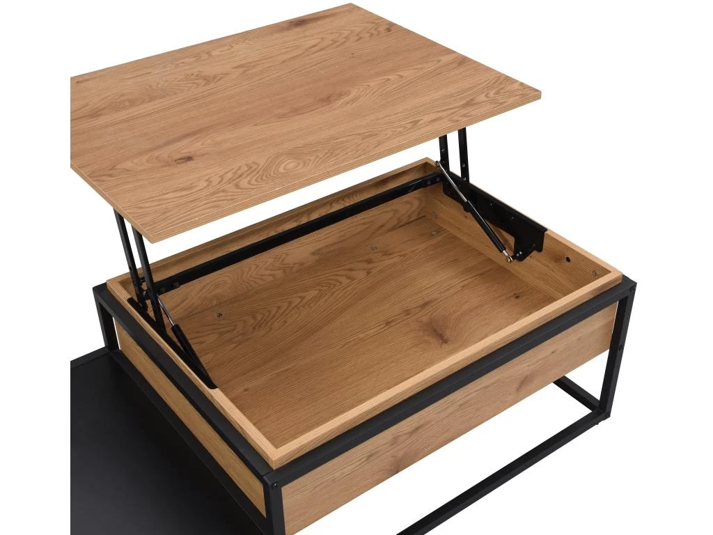 Table Basse Avec Plateau Relevable - MDF Et Métal - Naturel Et Noir - LUTESA – Image 6