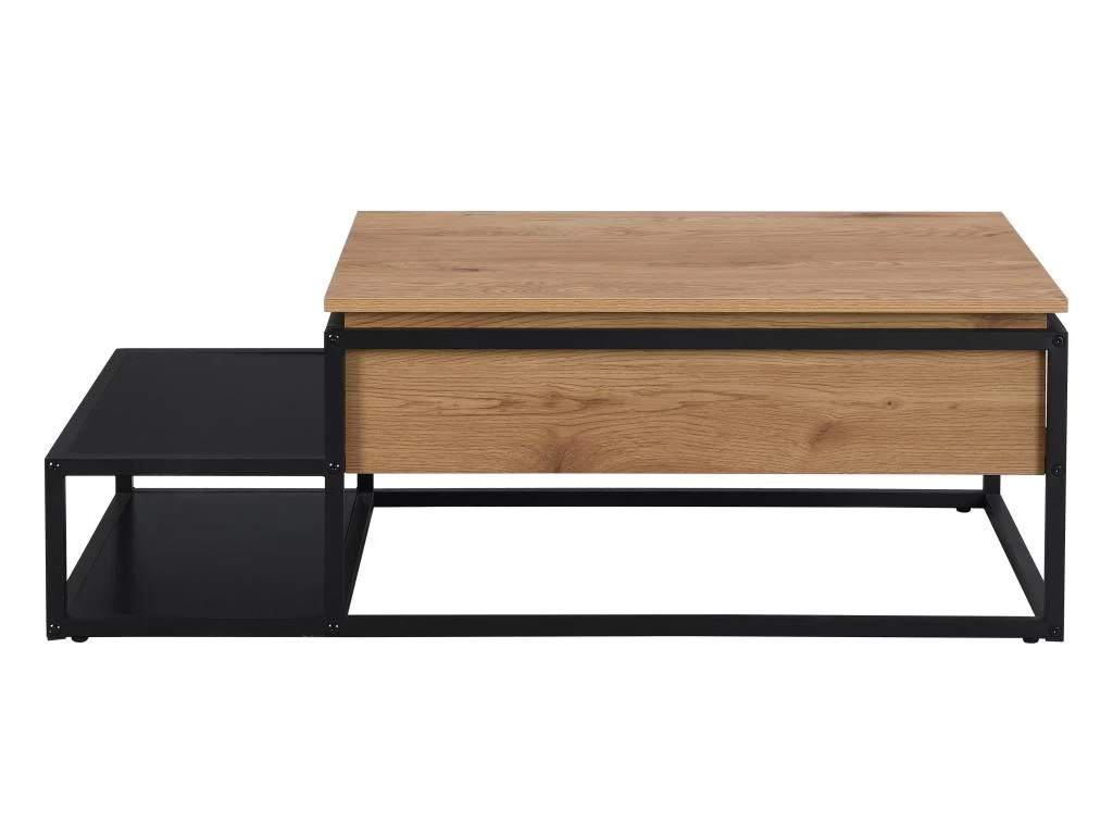 Table Basse Avec Plateau Relevable - MDF Et Métal - Naturel Et Noir - LUTESA – Image 4