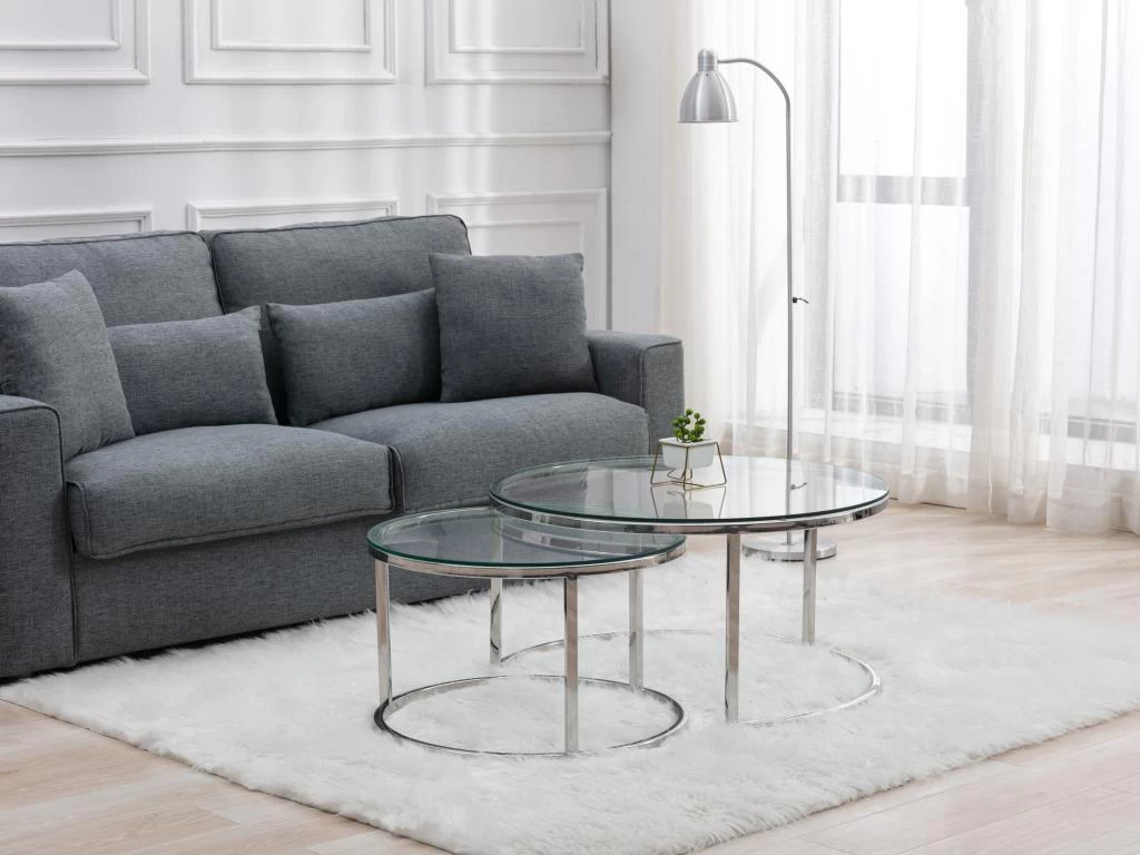 Tables Basses Gigognes En Verre Trempé Et Acier Inoxydable - Coloris : Argent - MAEVANE De Pascal MORABITO