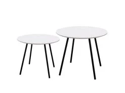 GRACY - Lot De 2 Tables Gigognes Plateaux Effet Granit Blanc