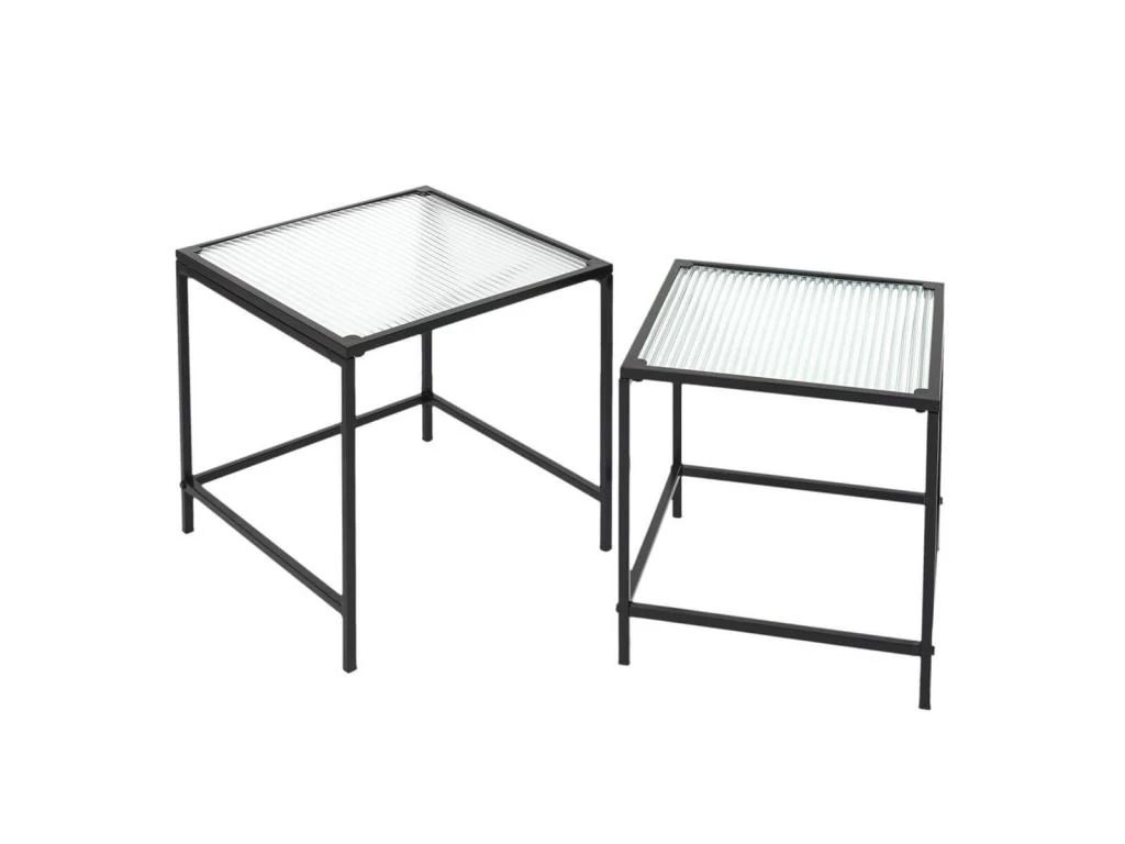 GLASSI - Tables Gigognes Noires Plateau En Verre Texturé
